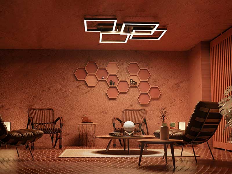 Moderner, rotbrauner Wohnbereich